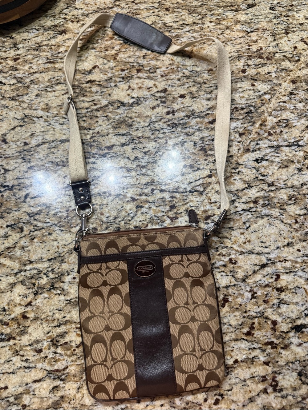 Coach Tan & Dark Brown Signature Crossbody Messenger